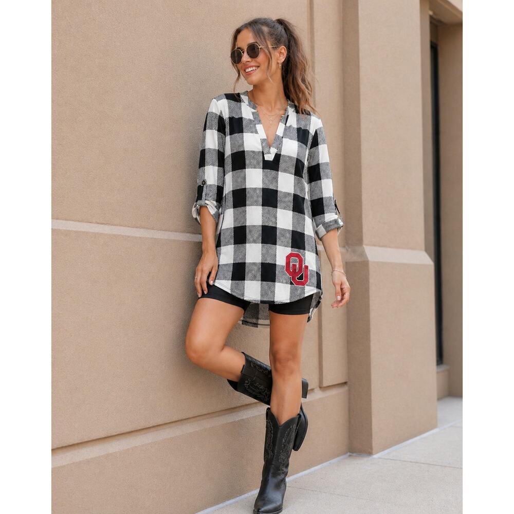 Gameday Couture University of Oklahoma OU Plaid Tunic Top Small